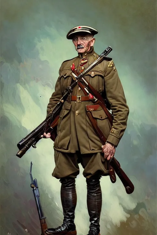 Image similar to old male, world war 1 uniform, marksman, fantasy highly detailed, intricate, smooth, art by joseph leyendecker, peter mohrbacher, ruan jia, marc simonetti, ayami kojima, cedric peyravernay, alphonse mucha, victo ngai