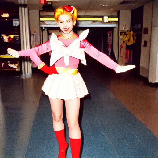 Prompt: George Costanza dressed as Sailor Moon, 35mm film