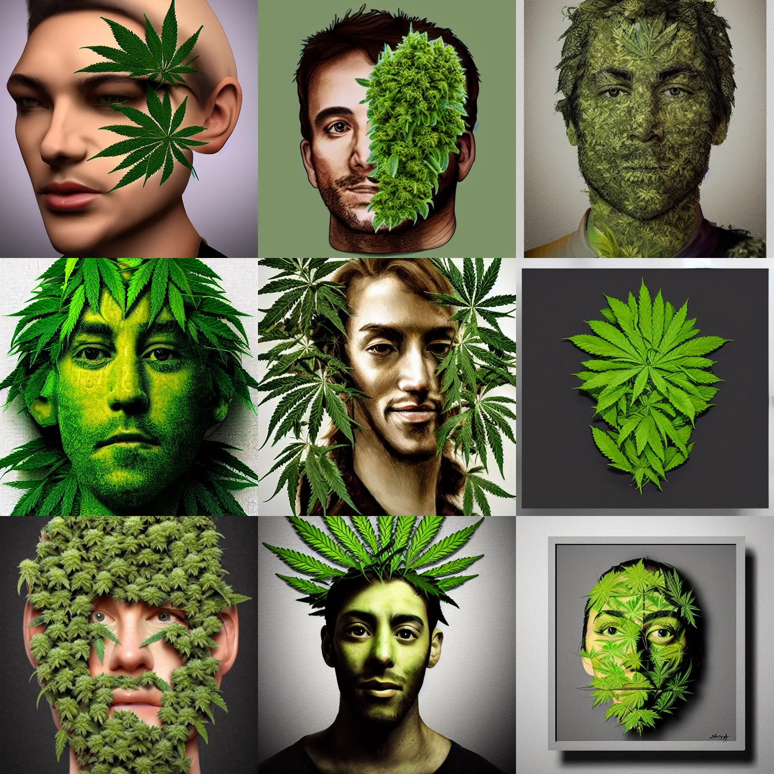 Prompt: portrait made of cannabis,trending on artstation