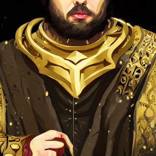 Prompt: a painting of hordor from game of thrones, dripped out, diamonds, diamond chain, gold rings, gold watch, stylish, gold grill by sachin teng