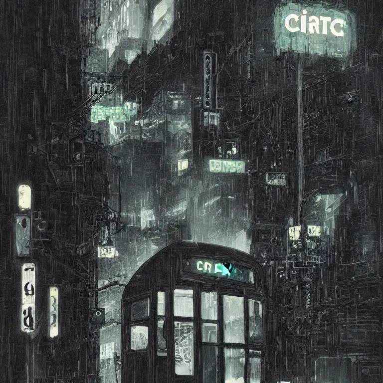 Prompt: dark city bus stop, the new yorker cover, very detailed,ArtStation