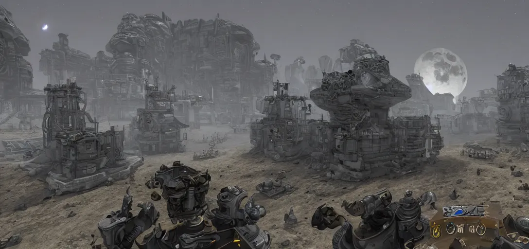 Image similar to moon is protodoom steelcog tribe fog, coherent, detailed, intricate, fusion, 8 k resolution