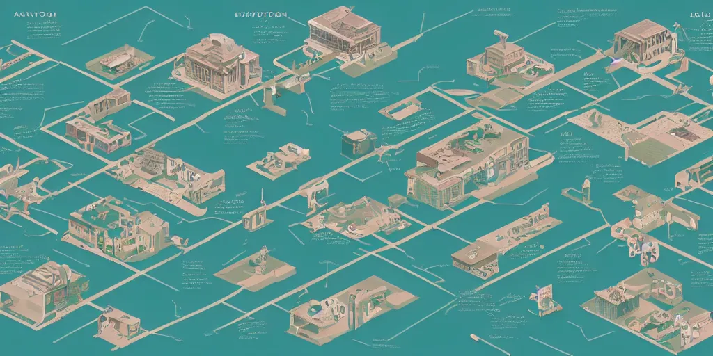 Image similar to axonometric infographic by Wes Anderson