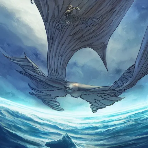 Image similar to pirateship with wings in the sky by H.P. Lovecraft, abaddon and magali villeneuve, ghibli moebius, 8k, epic scene, scifi, unreal engine, trending on cg station. masterpiece.