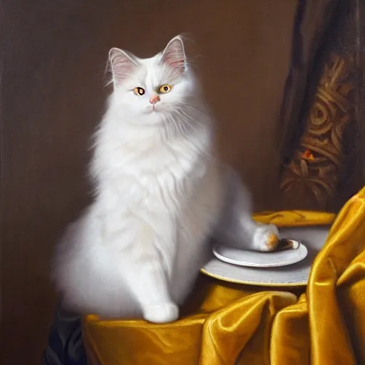 Prompt: a royal portrait of a ragdoll cat drinking a bottle of wine, oil on canvas