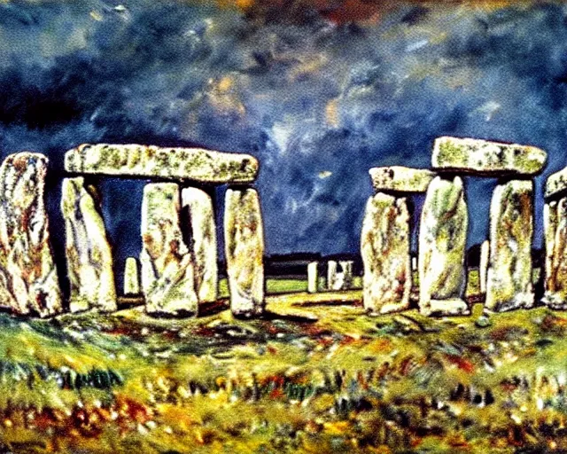 Image similar to Painting of Stonehenge by Jackson Pollock