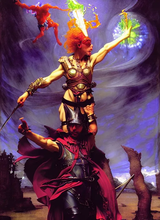 Image similar to wizard casting acid splash, dnd character art portrait, dramatic lighting, vivid colors by edgar maxence and caravaggio and michael whelan and delacroix.