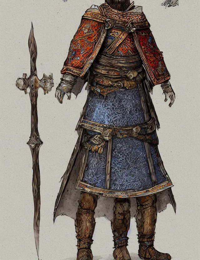 Prompt: a nordic monk dressed in a slavic and byzantine style of armor, concept art, colorful