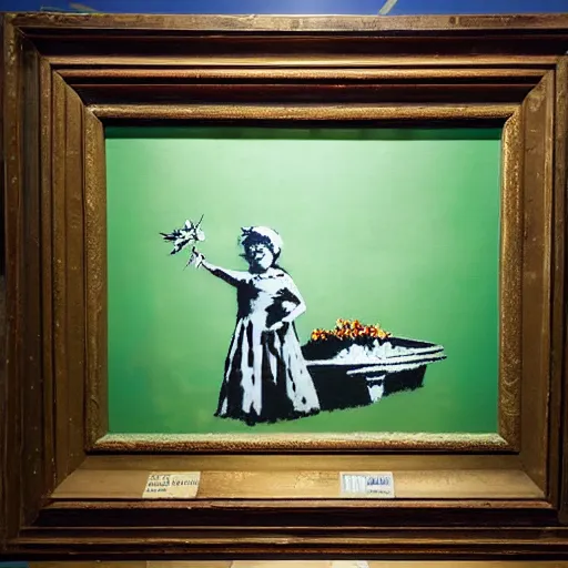 Image similar to A photograph of a Banksy painting at the Henry Doorly zoo