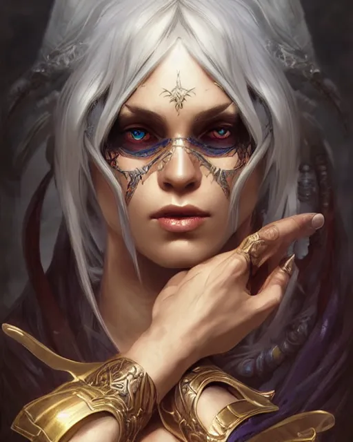 Prompt: a make dark elf pirate, fantasy character portrait, ultra realistic, intricate, elegant, highly detailed, digital painting, artstaion, smooth, sharp, focus, illustration, art by artgerm and greg rutkowski and alphonse mucha