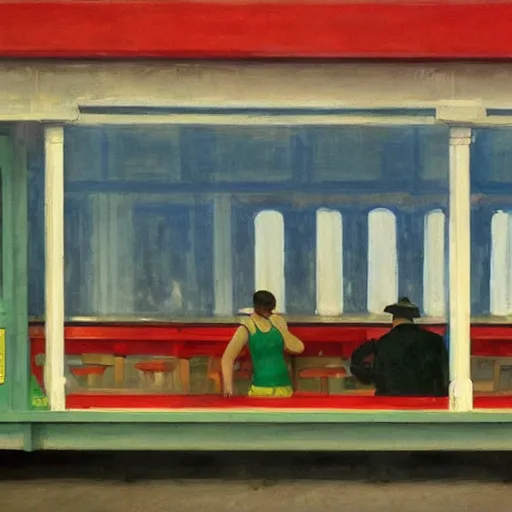 Prompt: A hawker centre painted by Edward Hopper