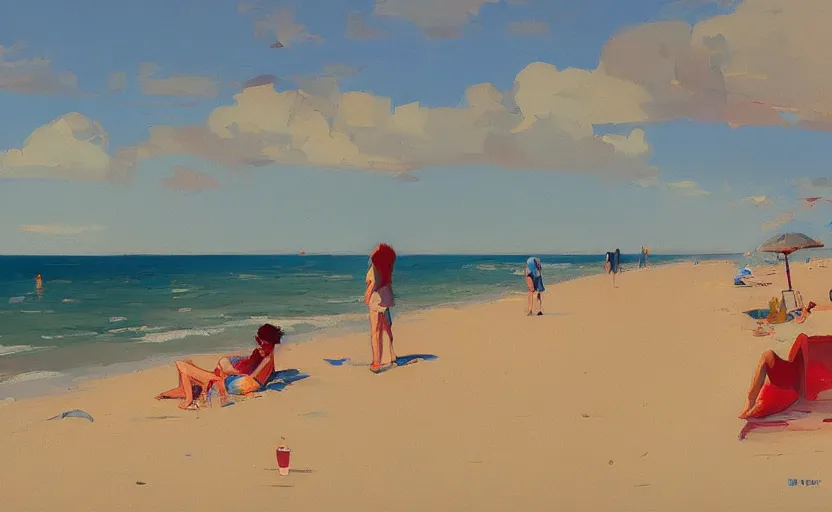 Prompt: a day at the beach by Atey Ghailan and Garmash, Michael