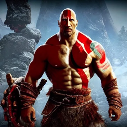 Image similar to dwayne the rock johnson in the God of War game