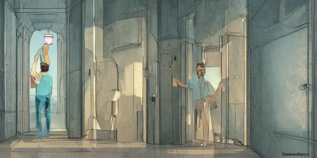 Image similar to back to the summer of the elevator of lisbon, concept art, pastel soft colors, in the style of danny mcbride, knyazev konstantin