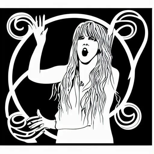 Image similar to stevie nicks playing guitar and singing, sticker - art, svg vector, adobe - illustrator