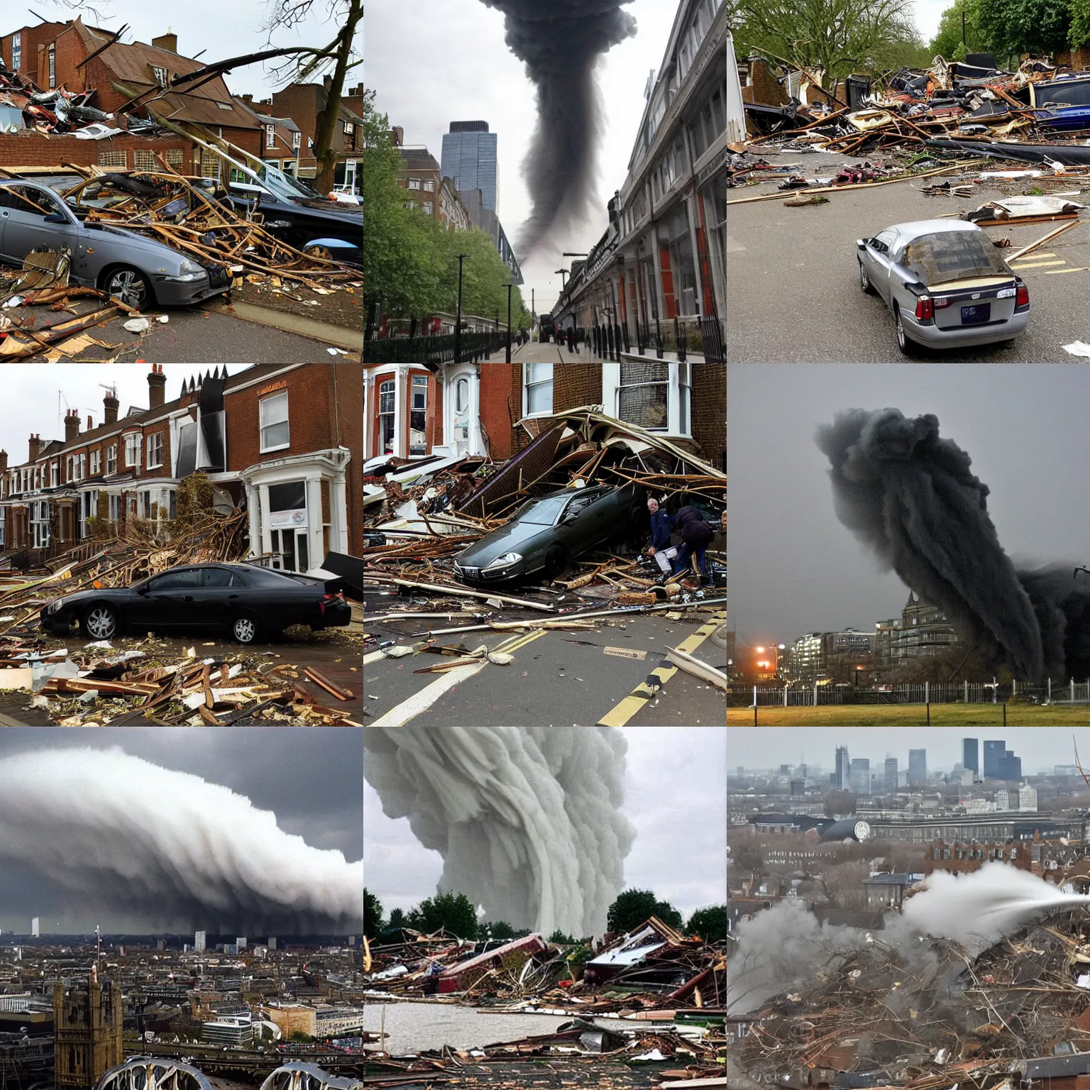 Prompt: an f 5 tornado in london