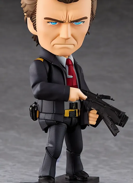 Image similar to clint eastwood, a nendoroid of clint eastwood is dirty harry figurine, realistic face, detailed product photo