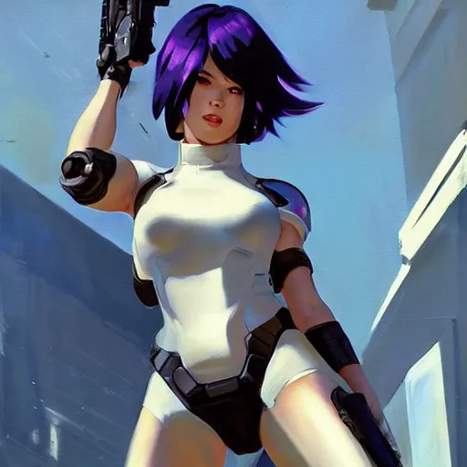 Image similar to greg manchess portrait painting of invisible armored motoko kusanagi as overwatch character, medium shot, asymmetrical, profile picture, organic painting, sunny day, matte painting, bold shapes, hard edges, street art, trending on artstation, by huang guangjian, gil elvgren, ruan jia, greg rutkowski, gaston bussiere