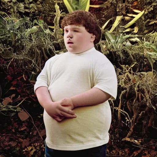 Image similar to a fat white kid with a demogorgons head