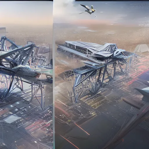 Prompt: sci-fi motherboard airport structure on the coronation of napoleon painting and digital billboard in the middle, unreal engine 5, keyshot, octane, artstation trending, ultra high detail, ultra realistic, cinematic, 8k, 16k, in style of zaha hadid, in style of nanospace Michael Menzelincev, in style of Lee SOUDER, colors in style of the Blade Runner 2049, in plastic, dark, tilt shift,