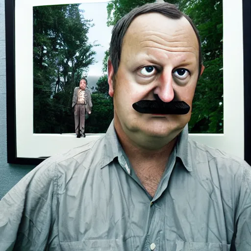 Image similar to a portrait of bob belcher with background scenery by juergen teller, iris van herpen