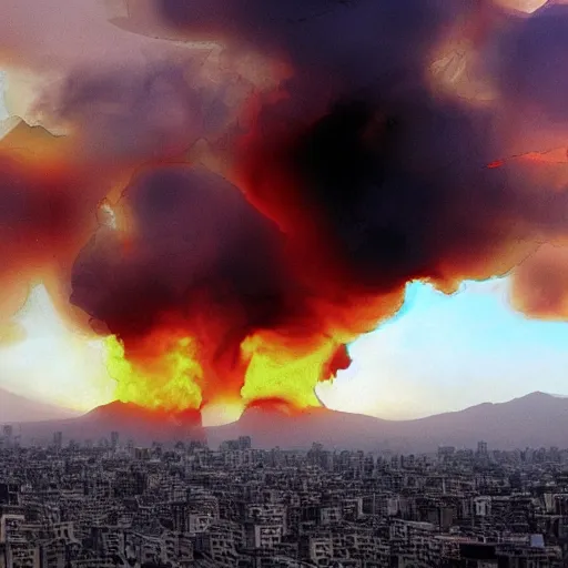 Prompt: realistic photograph of tehran in apocalyptic flames