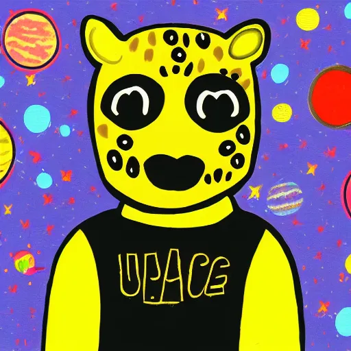 Image similar to cute teenage anthropomorphic leopard wearing a space suit