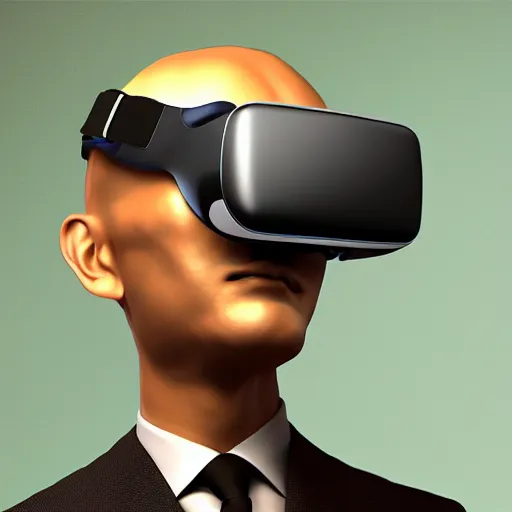 Prompt: A 3d render portrait of a VR gamer in a suit by salvador dali and ivan aivakovsky