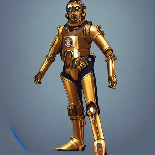 Prompt: c 3 po overwatch hero concept character, trending on artstation