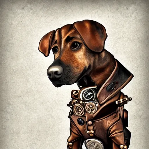 Prompt: Steampunk dog, digital art, 4k, sunlight