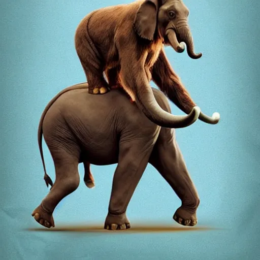 Prompt: high quality digital art of Bigfoot riding a elephant, 8k, hyper realistic