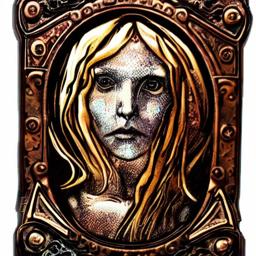 Image similar to steam _ girl _ memento _ mori _ gothic _ neo _ - _ gothic _ art _ nouveau _ hyperdetailed _ copper _ patina _ medieval _ icon _ philippe