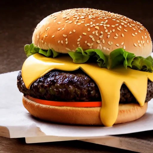 Prompt: Cheese Burger , michellin star, award winning dish, food photography n -4