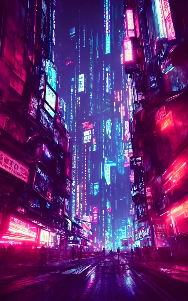 Image similar to concept art of a magnificent dark neon futuristic cyberpunk city bustling street at night cyberart by liam wong in the film akira rendered in octane, 3 d render, trending on cgsociety, blender 3 d
