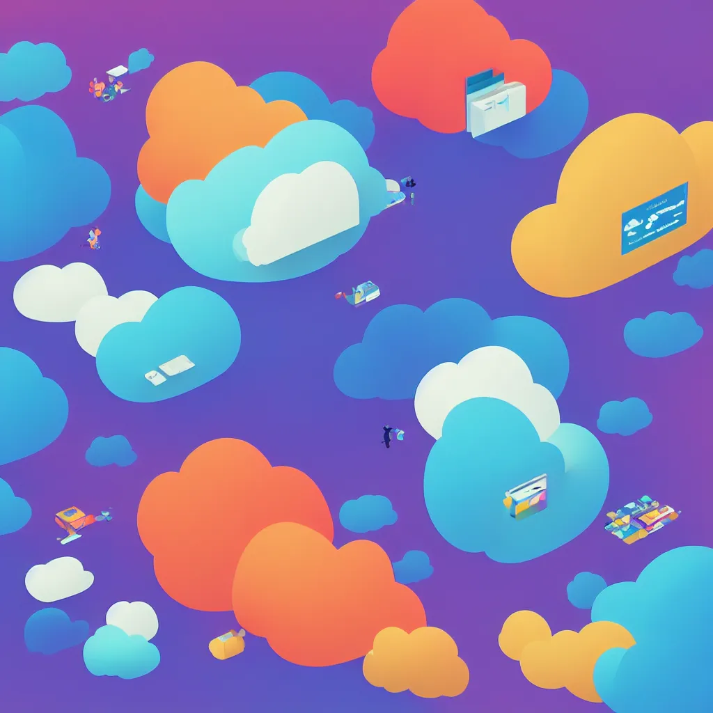 Image similar to a simple micro-service deployed to a public cloud, security, attack vector, trending on Artstation, painting by Jules Julien, Leslie David and Lisa Frank, muted colors with minimalism