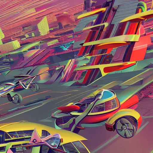 Prompt: flying cars in the style of Wyndham Lewis, megacity, the jetsons, vaporwave, intricate, hyperrealistic, ultra fine detail, ultra high resolution, fine texture detail, cinematic, 8k, photorealistic, epic photo, trending on artstation