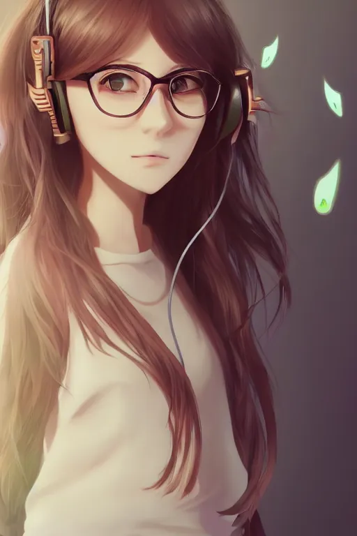 brown hair anime girl with headphones