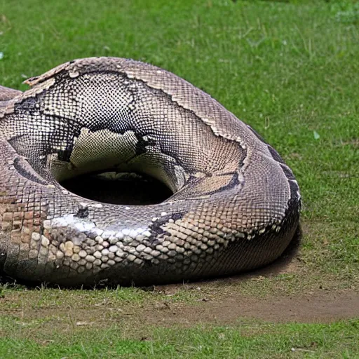 Prompt: big python with head turned up side down