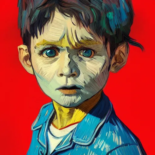 Prompt: a portrait of a kid, child, skull face, angel, wings, in the style of artgerm, van gogh, atey ghailan and steve mccurry, vibrant colors and hard shadows and strong rim light, lucien freud, comic cover art, trending on artstation