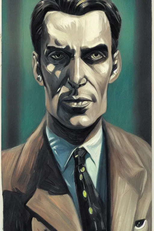 Image similar to portrait of noir robot detective, highly detailed, made by vincent di fate