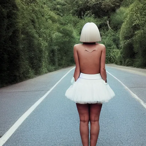Image similar to sia furler with her back to the camera wearing a mini skirt photoshoot
