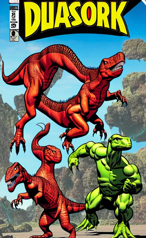 Image similar to dinosaur fantasy world marvel comics