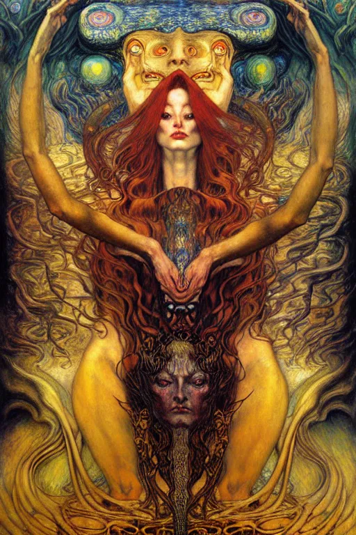 Image similar to Divine Chaos Engine by Karol Bak, Jean Delville, William Blake, Gustav Klimt, and Vincent Van Gogh, symbolist, visionary