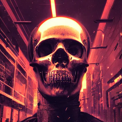 Prompt: cyberpunk picture of a skull