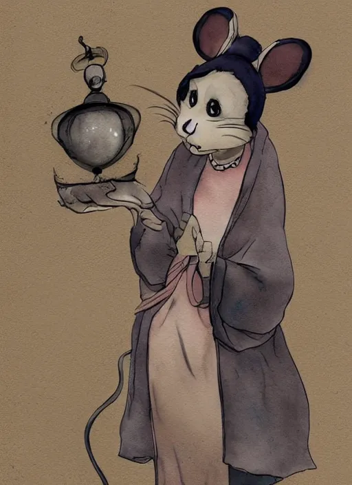 Image similar to a watercolor ink painting of the selfless female anthropomorphic mouse midwife. her wardrobe is complicated in the style of anti - art trending on artstation deviantart pinterest furaffinity hyper detailed photorealistic highlights and shadow hd 8 k post - processing high resolution