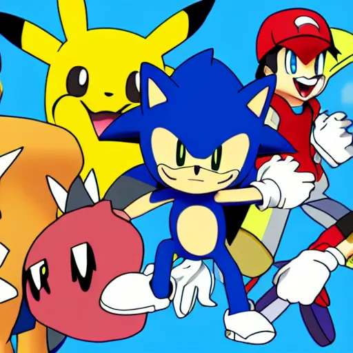 Image similar to pokemon that looks like sonic the hedgehog in pokemon style