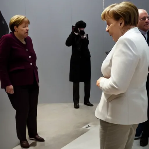 Image similar to angela merkel peeing at a urinal