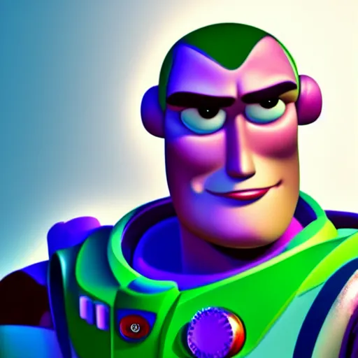 Image similar to realistic! photo of buzz lightyear with a buzz cut hairstyle, trending on artsation, 8k