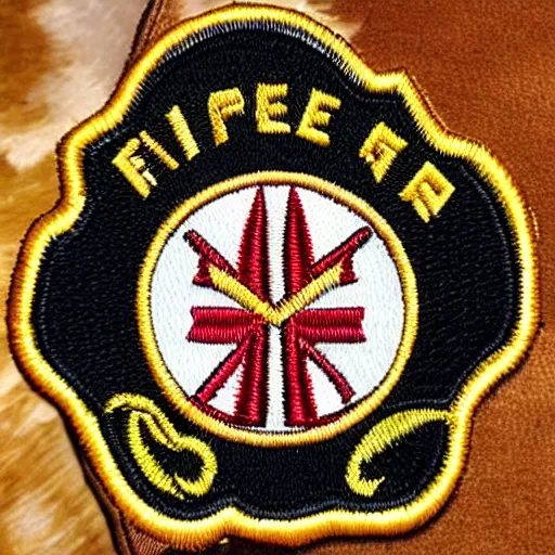 Prompt: simple et detailed fire station flame embroidered patch retro design