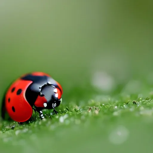 Prompt: canon 8 0 d with 1 0 0 mm macro lens ladybug on wet grass with water droplets